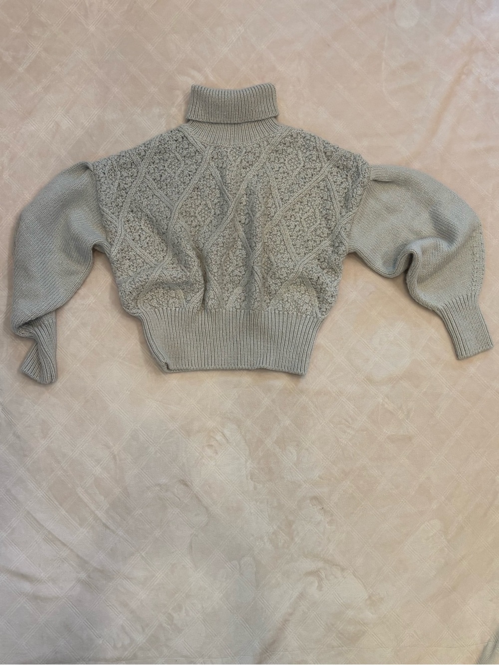 Turtleneck Cable Knit Cropped Sweater - Light Gray
